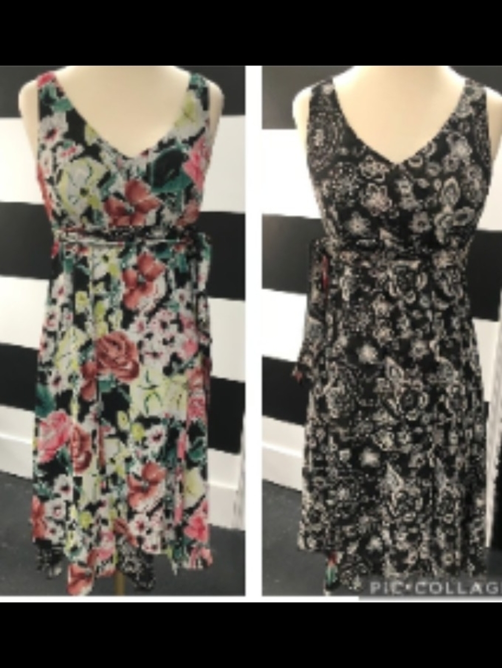 CAbi Sleeveless V-Neck Tie-Waist Dress – Black & Multicolor Floral